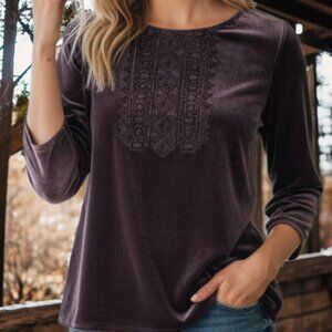 Garnett Hill Embroidered Velvet Top